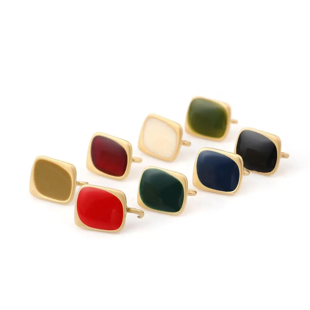 

Doreen Box Zinc Based Alloy Enamel Ear Post Stud Earrings Findings Rectangle Matt Gold Red DIY Components 13mm x 11mm, 10 PCs