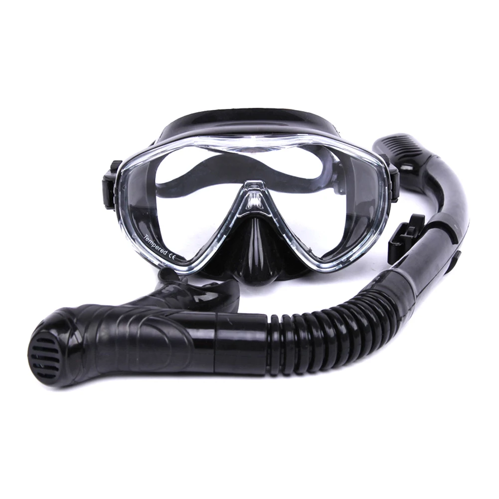 Плавательные очки с широким видом, противотуманные с сухим дыханием, трубка для дайвинга, летний FI-19ING - Цвет: Черный