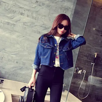 

2020 New Spring Jacket Women Europe Fashion Long Sleeve Pockets Denim Coat Casual All-Match Short Female Jeans Jacket JK338