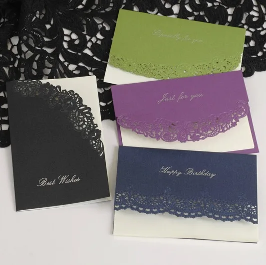 

4 Different lace edge border invitation card Greeting Card Cartoon card with envelope for Wedding Invitation thanks giving card