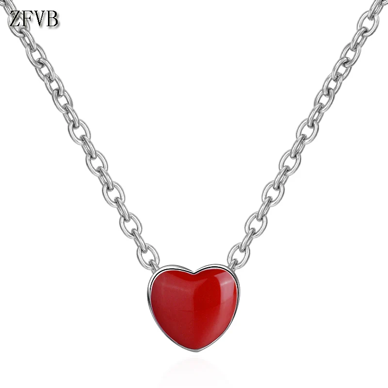 ZFVB Classic 925 Sterling Silver Red Heart Pendant Necklaces for Women ...