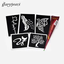 5 шт. маленький трафарет для татуировки хной+ 1 шт. коричневая хна паста цветок кружева шаблон для женщин мужчин роспись по телу рисунок тату трафарет