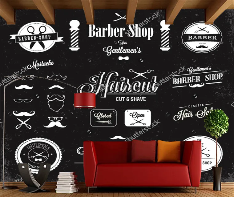 Пользовательские парикмахерские обои, Парикмахерская этикетки и значки, 3D современный для гостиной диван фон papel де parede