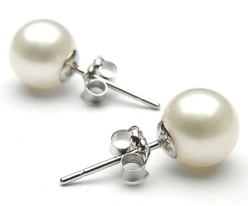 

charming AAA 9-10mm White Genuine south sea Pearl Earring 14k r