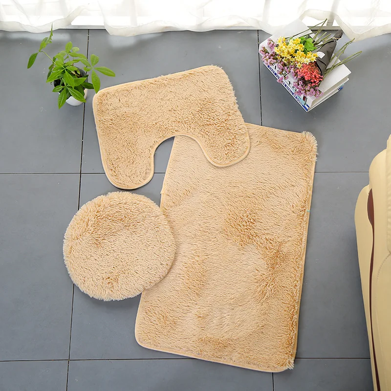 

3pcs Bath Mats Anti Slip Bathroom Mat Set PV Velvet Floor Bath Carpets Washable Solid Color Bathroom Toilet Rugs