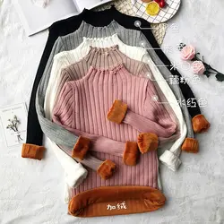 Mihoshop Ulzzang корейский Корея для женщин модная одежда Весна Высокий воротник с длинным рукавом Нижняя базовый свитер