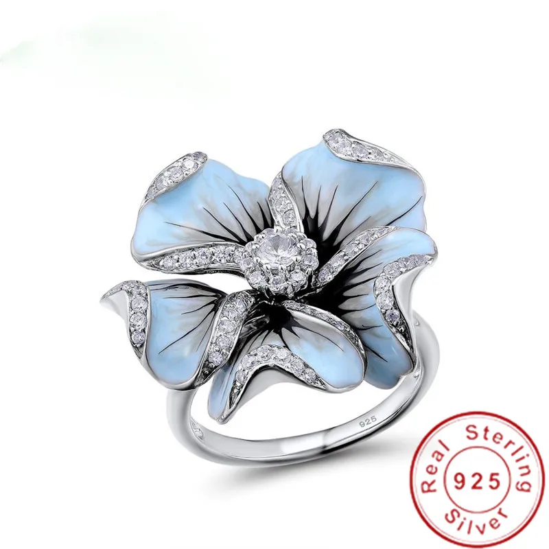 

Charming Female Flower ring 925 Sterling silver Bijou AAAAA cz Wedding Band Rings for women Bridal Fashion Party Jewelry