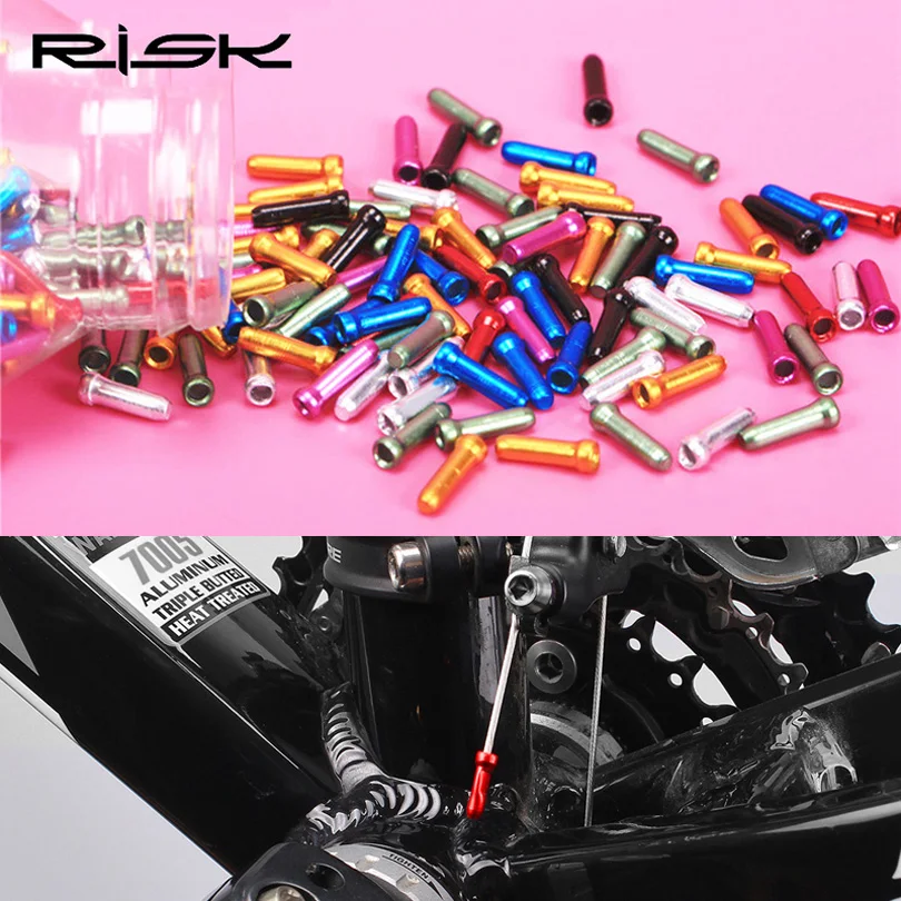 RISK 100pcs MTB Road Bike Brake Cable End Cap Aluminum Alloy Cable Tips