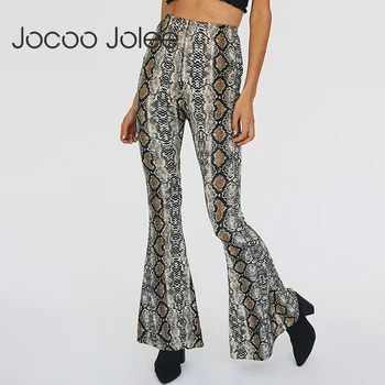 

Jocoo Jolee Women Autumn Fashion Snake Skin Print Wide Leg Pants Sexy Party Club Flare Pants Casual Elastic Waist Trousers
