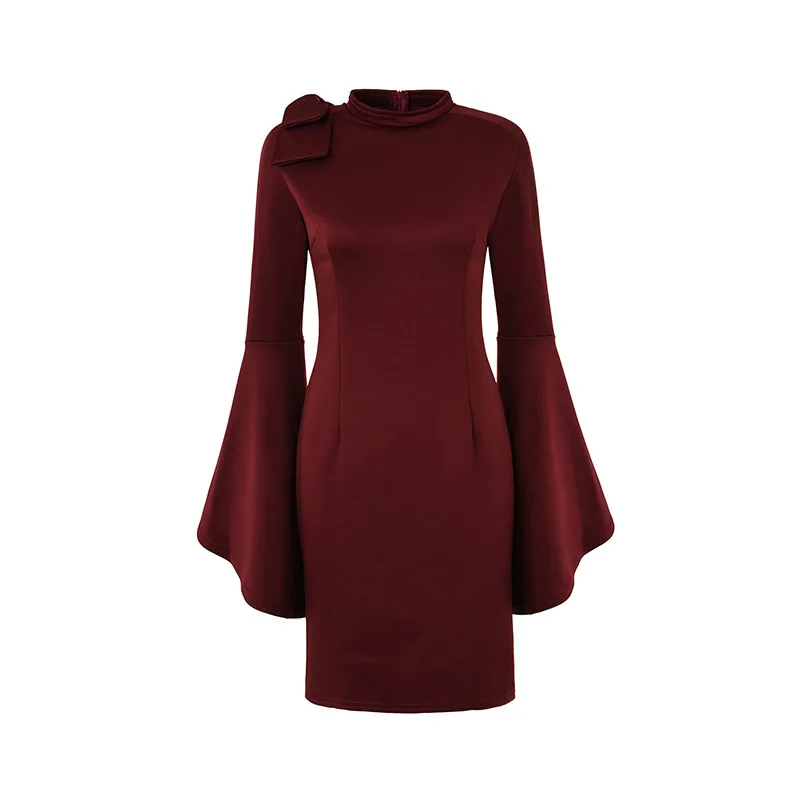 Women Elegant Slimming Dress Fashion Round Neck Long Sleeve Spring