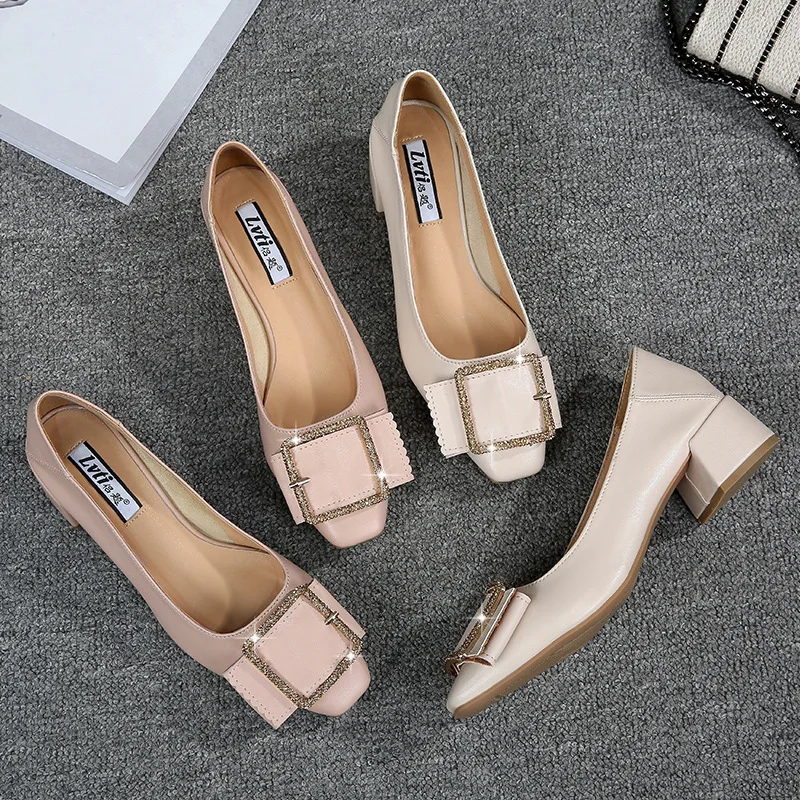 

2019 spring new fashion simple solid color high heel women retro style comfortable wild casual shoes