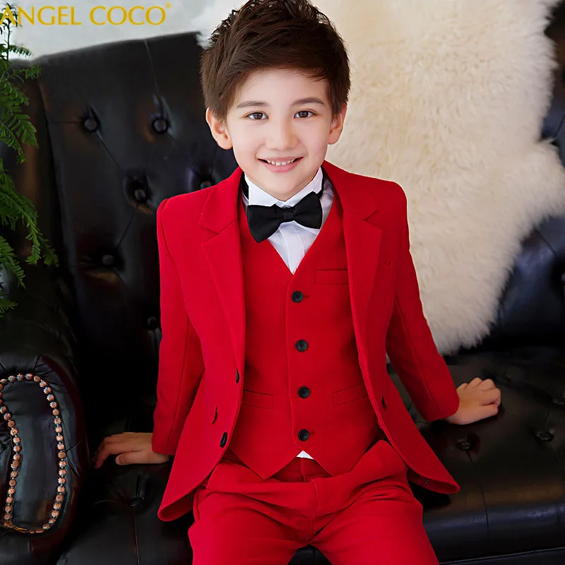 

5pcs/set(Blazer+Shirts+Bow+Pants+Vest) Red Plaid Wedding Flower Boys Spring Children's Day Chorus Show/Performance Blazer Suits