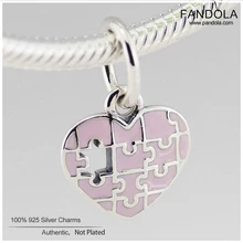 Стерлингового серебра 925 головоломки светящееся сердце розовые эмалевые бусины для изготовления ювелирных изделий Подходит для женщин Подвески Серебро 925 браслет