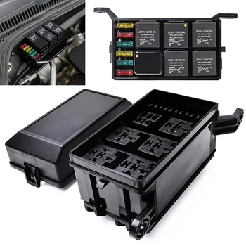 

Universal 12 Slot Relay Box 6 Relays ATC/ATO Standard Fuses Holder Block with 41pcs Metallic Pins Automotive Accessories
