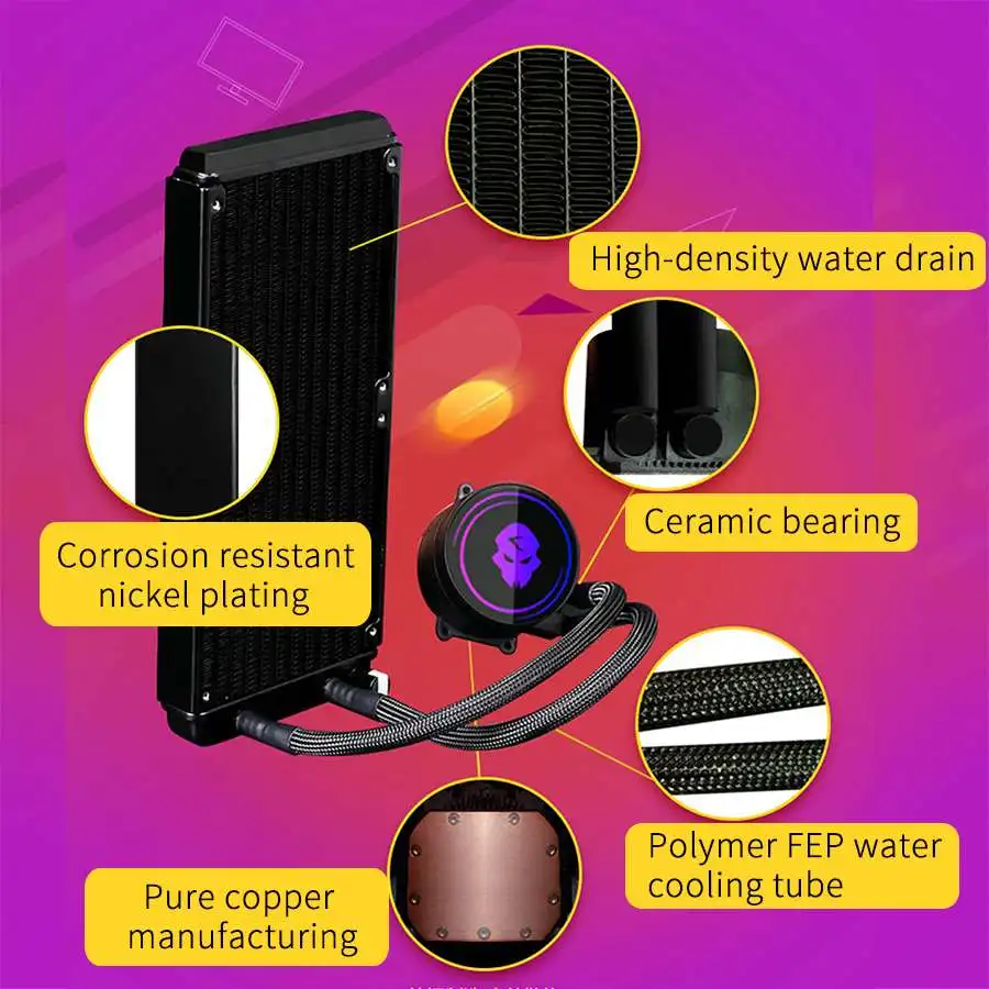 120 мм/240 мм 4Pin PWM RGB светодиодный кулер для воды охлаждающий интегрированный