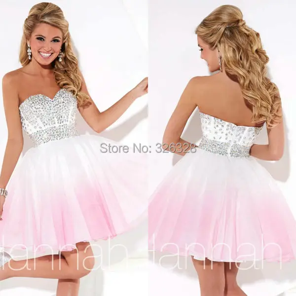 White And Pink Short Dresses Sweetheart Neckline Cocktail