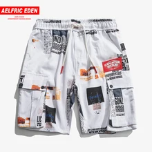 Aelfric Eden, короткие штаны-карго с несколькими карманами в стиле хип-хоп, винтажные Прошитые повседневные джоггеры с буквенным принтом, уличная одежда, мужские шорты