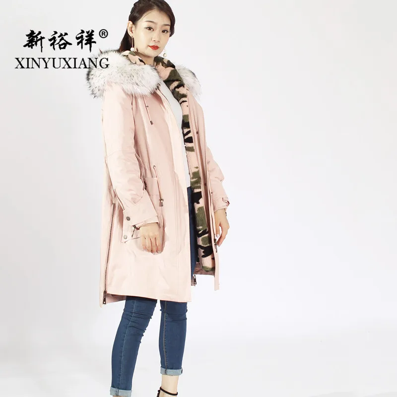 XINYUXIANG 2018 женские розовые парки длинные камуфляжные куртки из натурального