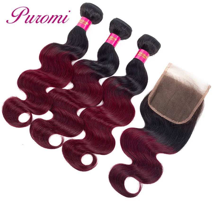 Puromi Hair Malaysian Body Wave 3 Bundles with Closure 1b/99j Ombre 100% Human Hair Weave Non-remy Natural Red Hair Extension Puromi Hair Malaysian Body Wave 3 Bundles with Closure 1b/99j Ombre 100% Human Hair Weave Non-remy Natural Red Hair Extension