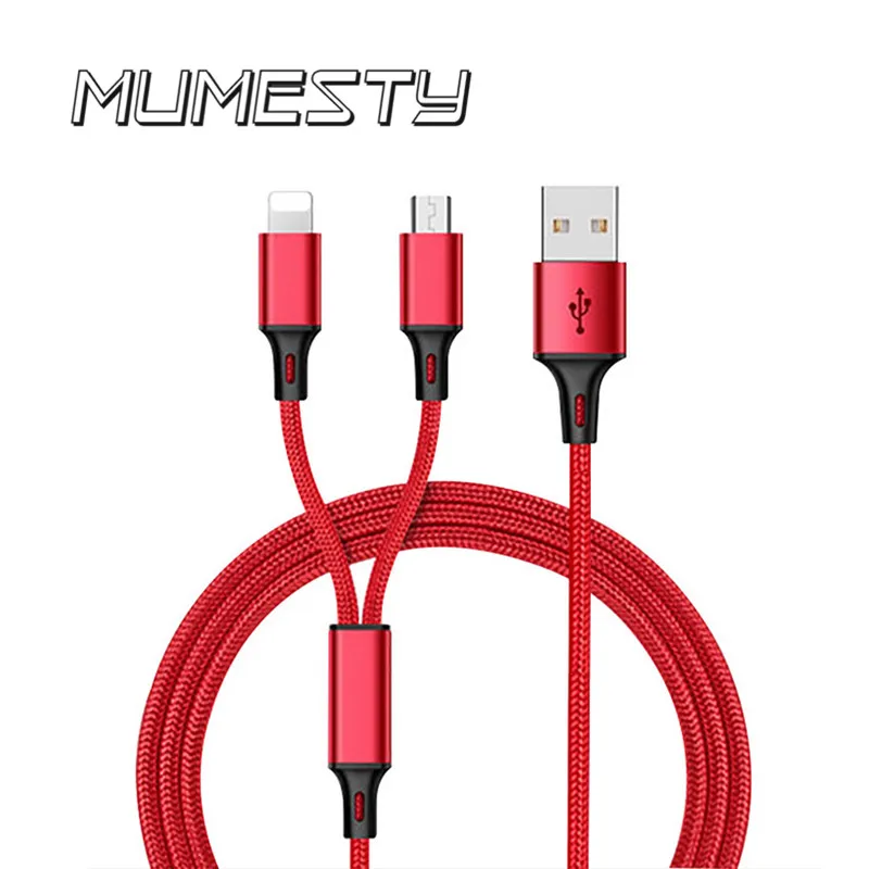 

MUMESRT Fast 2 In 1 USB Cable For iPhone Fast Charging Cable For Android Micro USB 2in1 Mobile Phone Cables Charge Cord