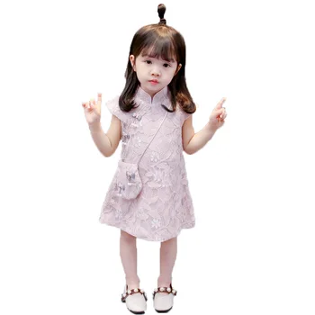 

Qipao cheongsam toddler princess girl lace flower dress party dresses cute kawaii clothes kids infant clothing china white pink
