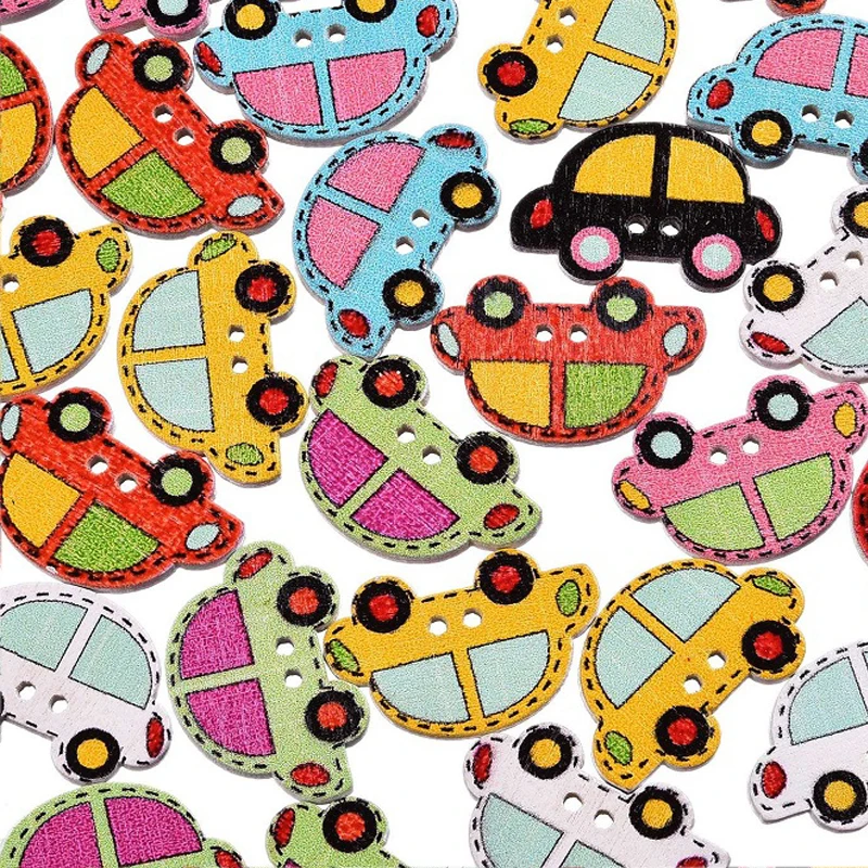 50 шт./лот 16x25 мм красочные деревянные Швейные декоративные пуговицы для скрапбукинга с рисунком автомобиля смешанные игрушечные пуговицы