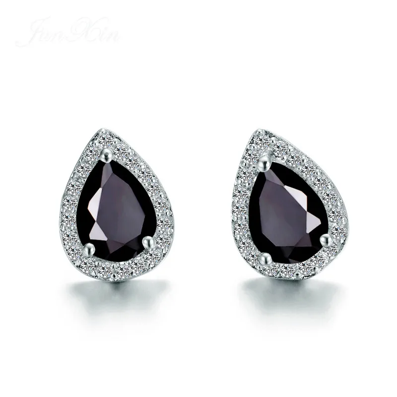 Милые женские маленькие серьги-гвоздики с кристаллами AAA и цирконием, 925 серебряные двойные серьги для женщин, винтажные вечерние ювелирные изделия для свадьбы - Окраска металла: Black