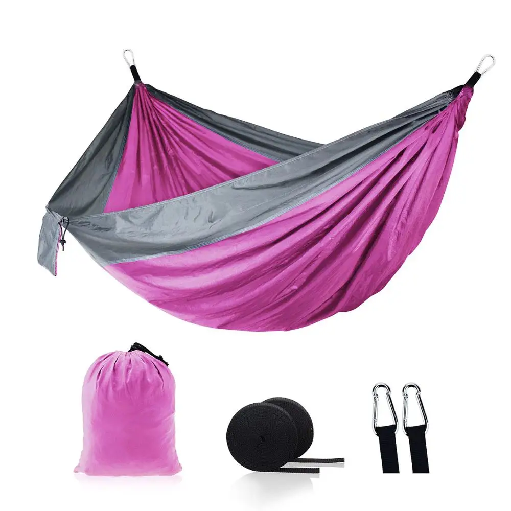 Высококачественный портативный легкий нейлоновый гамак-парашют для кемпинга - Цвет: pink gray