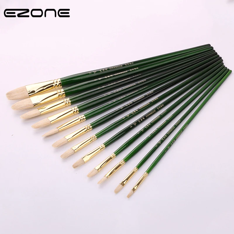 

EZONE Green Painting Brush Art Mark Pen Pig Hair Bristle Art Painting Brush Watercolor Oil Painting Art Craft Tool Supplies Gift