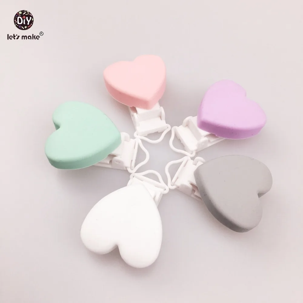 

Let's make 20pc Heart Shape Pacifier chain clip, pacifier clip, silicone clip selectable Silicone Teething Beads Suspender Clip