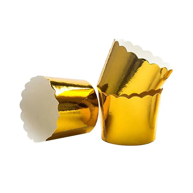 

50 Pcs Metal-like Texture Paper Cupcake Cups Disposable Muffin Cup Heat-resistant Dessert Bowls Party Supplies for Baking Wedding Birthday (Gold)