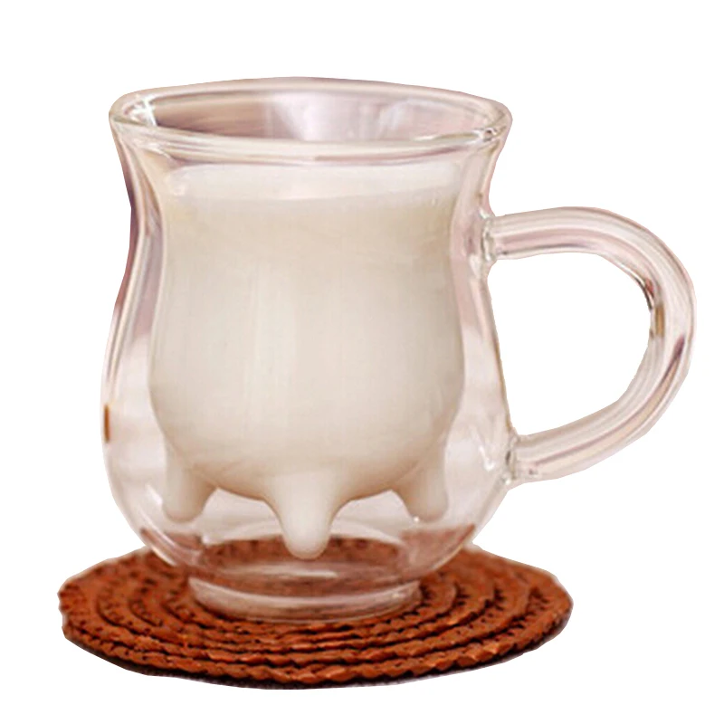milk cup 250ml galss Double Layer Cup with handle transparent round