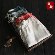 2017 new cotton and linen Brief loose elastic waist lacing fluid female summer casual pants capris