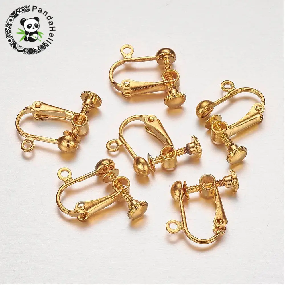 

300pcs Brass Screw Clip Earring Converter Findings for Non-Pierced Ears Golden Silver Jewelry Accessories 7x13.5x5mm Hole:1.2mm