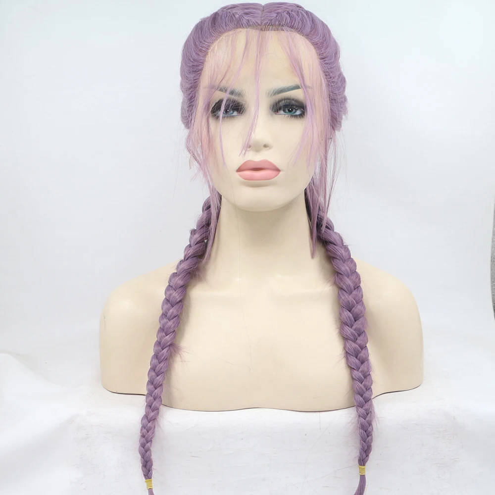 

Fantasy Beauty Purple Long Braided Wigs High Temperature Natural 2x Twist Braids Lace Front Wigs With Baby Hair