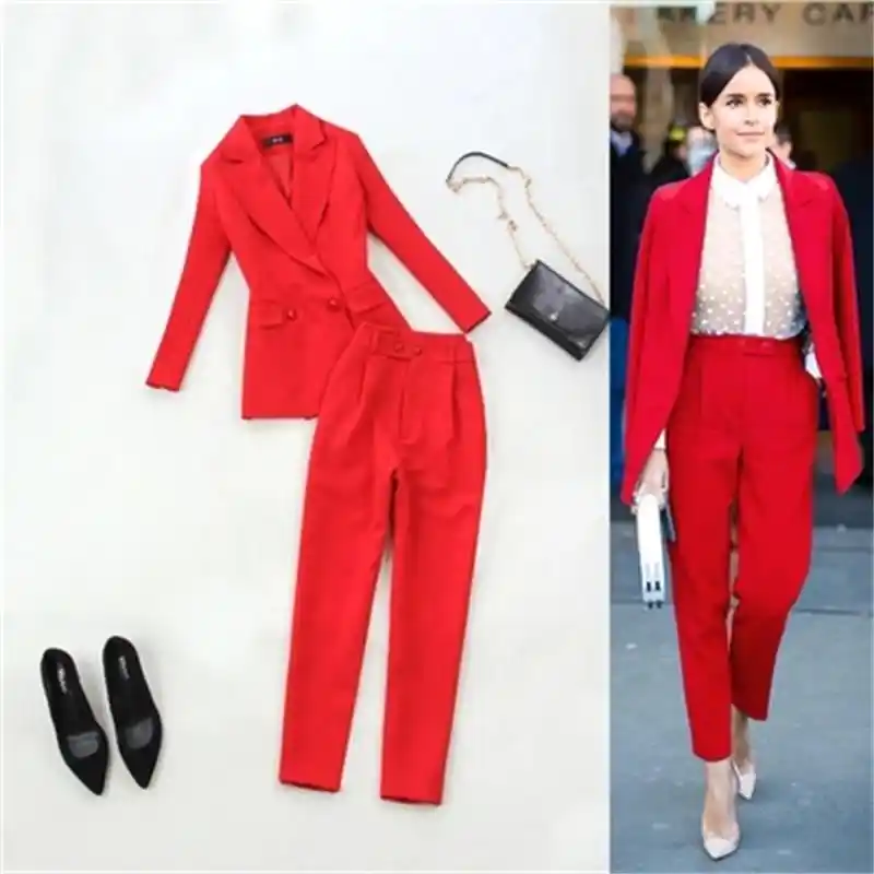 women's plus size red pants suit