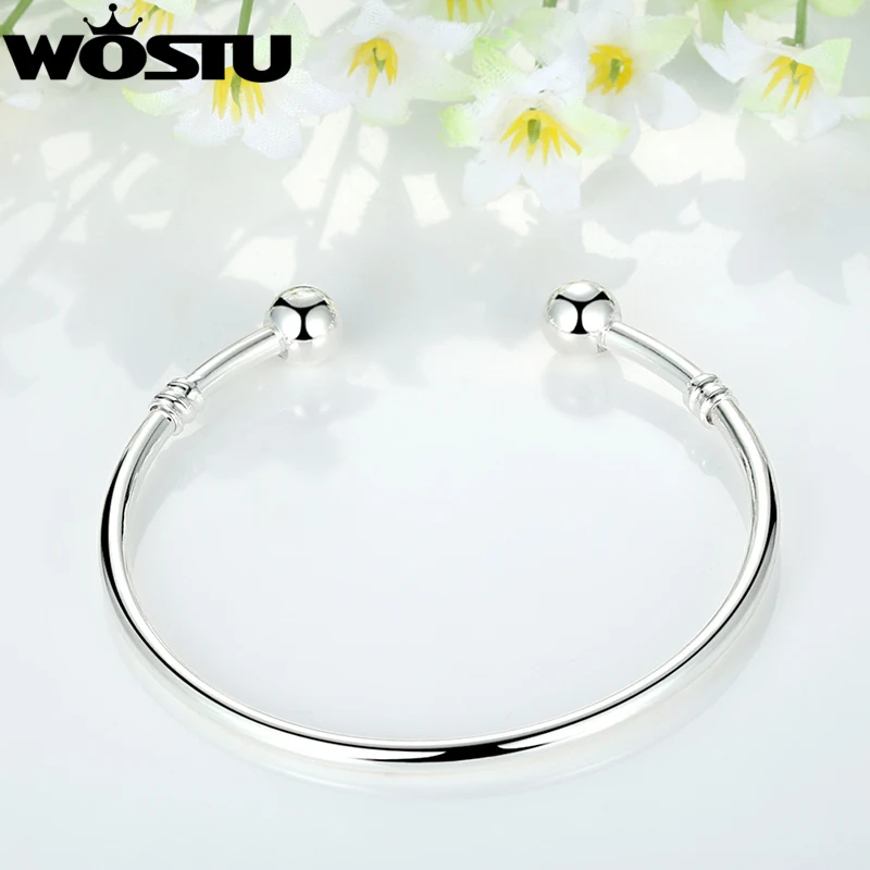 Silver European Charm Bead Bangle Bracelet Fashion Jewelry For Women Men