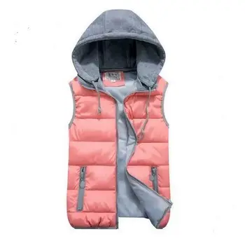 

women's cotton wool collar hooded down vest Removable hat Hot high quality Brand New female winter warm Jacket&Outerwear Thicken