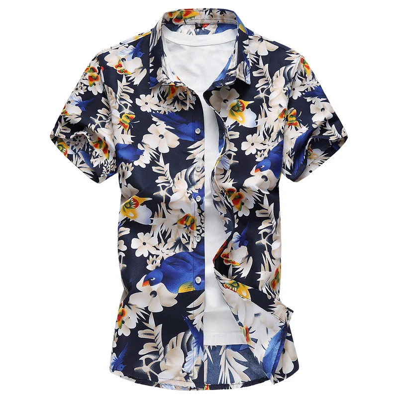 Новые мужские модные летние черные рубашки с короткими рукавами и цветочным принтом в стиле хип-хоп пляжные Гавайские вечерние повседневные рубашки больших размеров 7XL