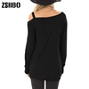 Autumn tee shirt femme vintage Women Cold Solid color Shoulder T-Shirt Long Sleeve Knot brandy Tops clothes tshirts dropshipping ► Photo 3/4