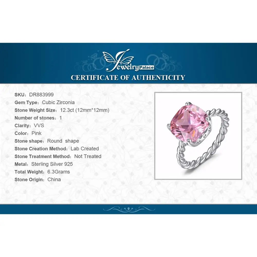 JewelryPalace Для женщин Дамы Подушка Огранки розовый кубический цирконий красивый