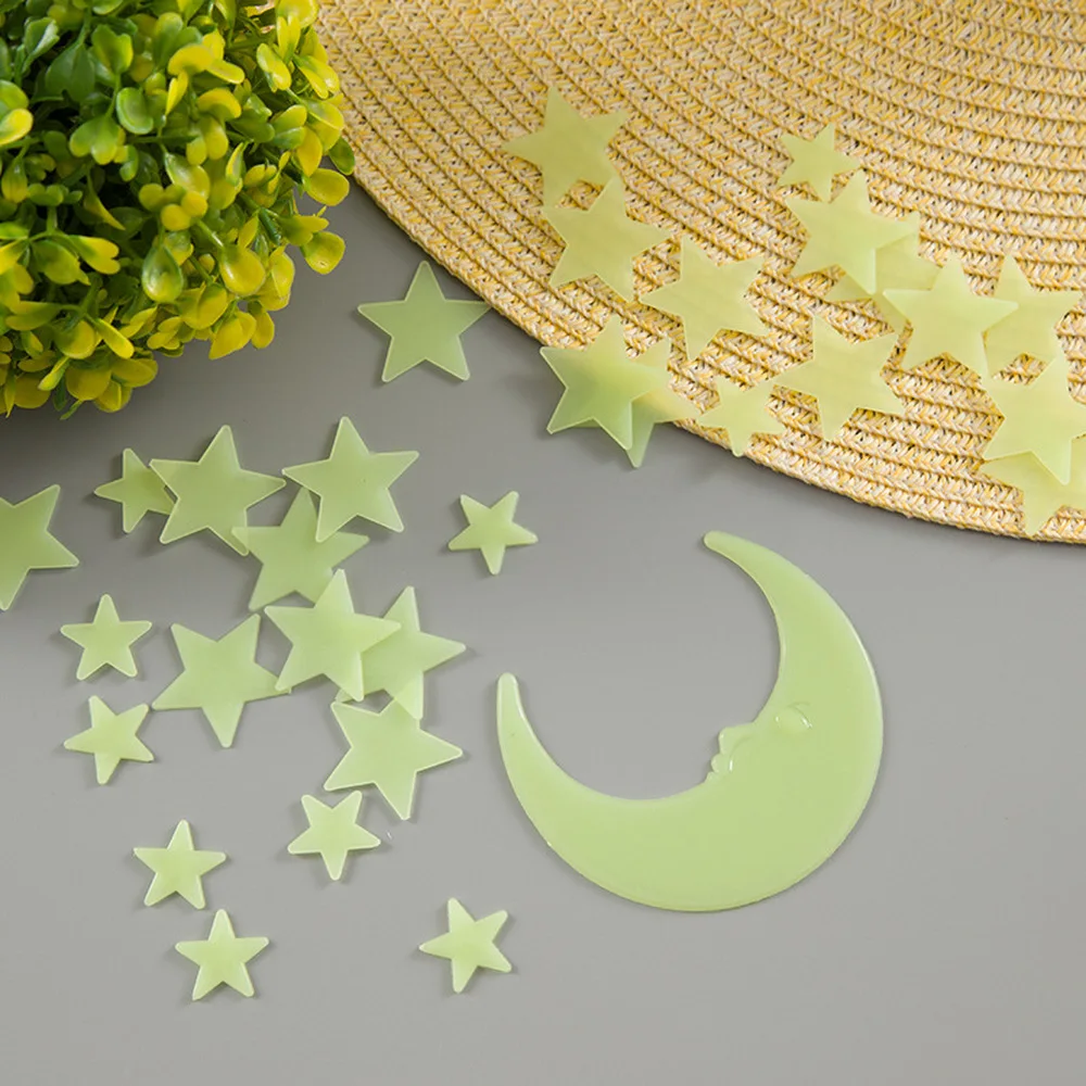 LoveCCD 201pcs/bag Glow in the Dark Toys Luminous Moon Star Stickers Fluorescent Painting Toy PVC Stickers for Room J08#20