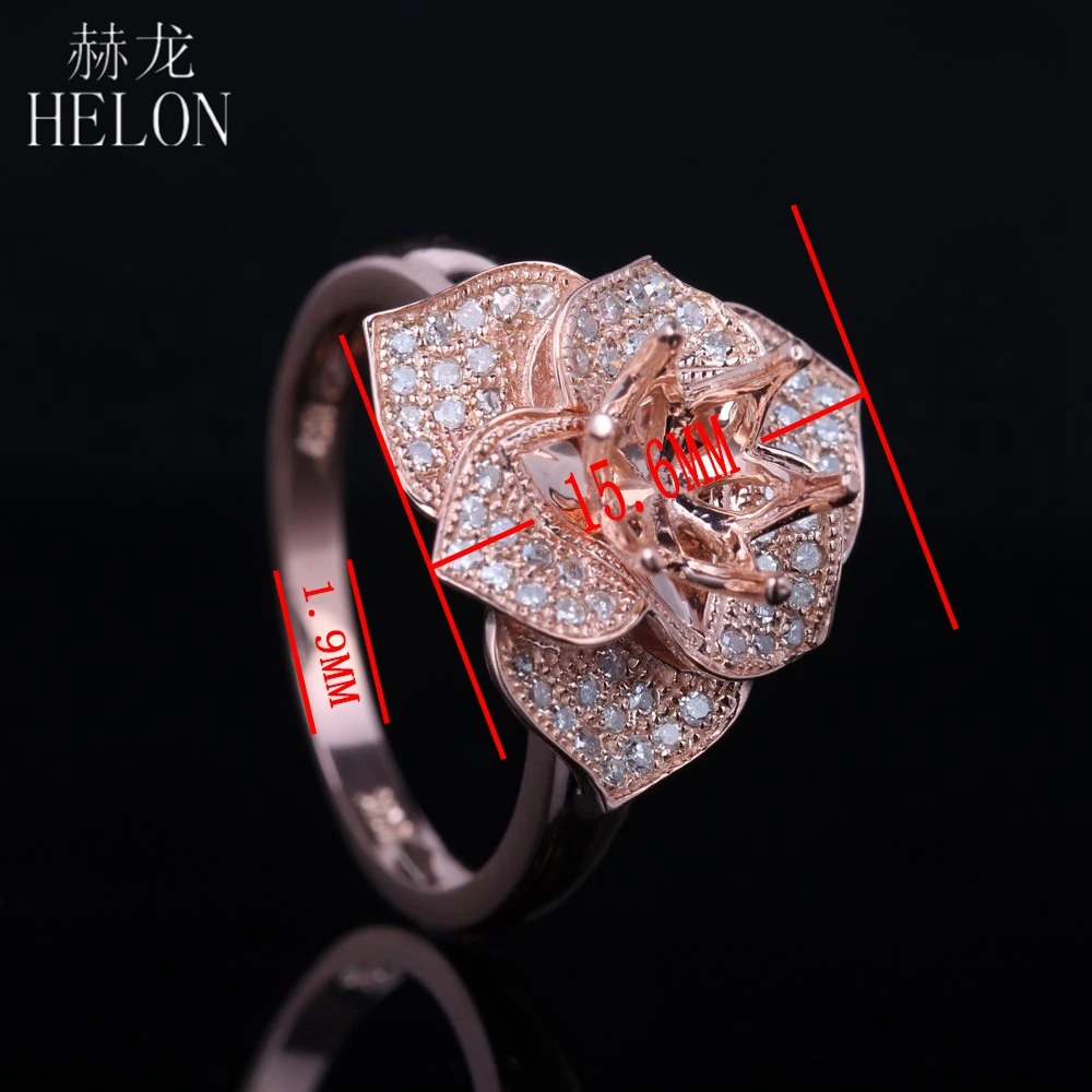 Helon розы кольцо Solid 14 К золото природных алмазов WEDDINGRING 6-6.5 мм круглая огранка полу Гора обручальное кольцо Ювелирные украшения