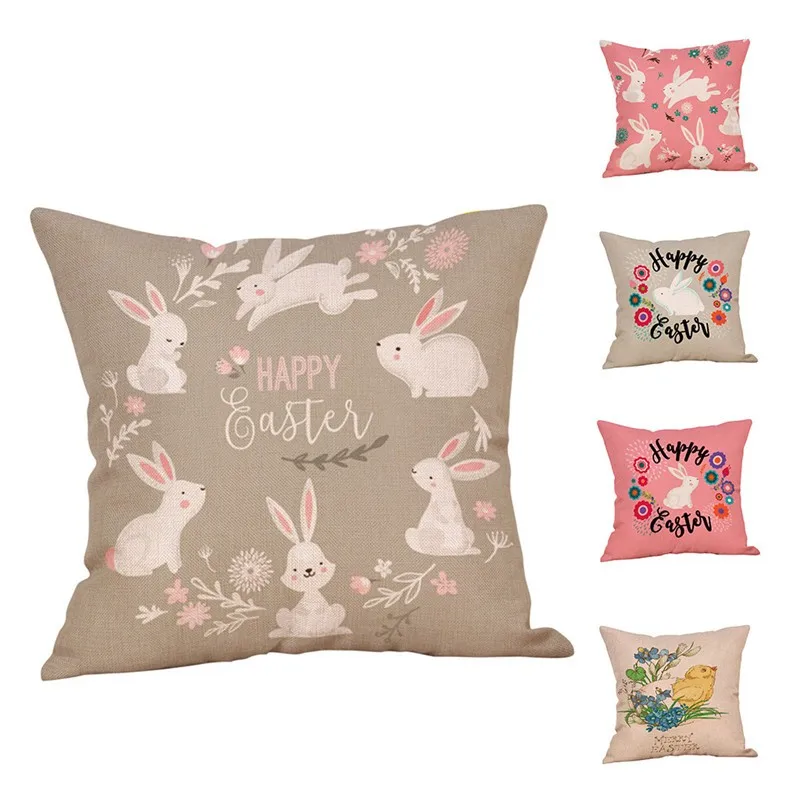 

Easter Bunny Cushion Cover Eggs Easter Rabbits Pillow Home Decor Custom Pillow Cover Decorative Pillows #SS