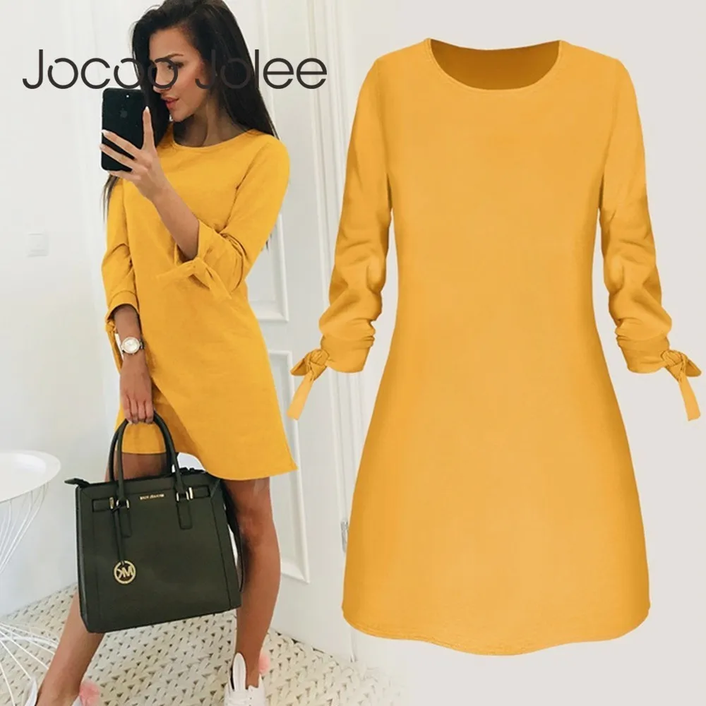 

Jocoo Jolee Casual O Neck Chiffon Mini Dress Women Summer 3/4 Sleeve Bow Elegant Dress Female Plus Size 4XL Loose Dress Vestido