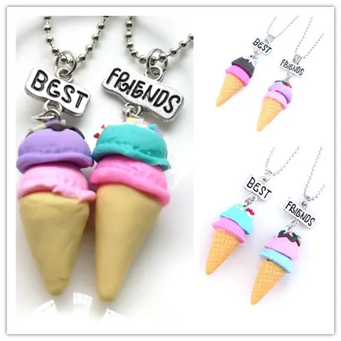 

2PCS/Set Best Friends Ice Cream Children Necklaces Kids Stereo soft simulation Imitation Cake Necklace