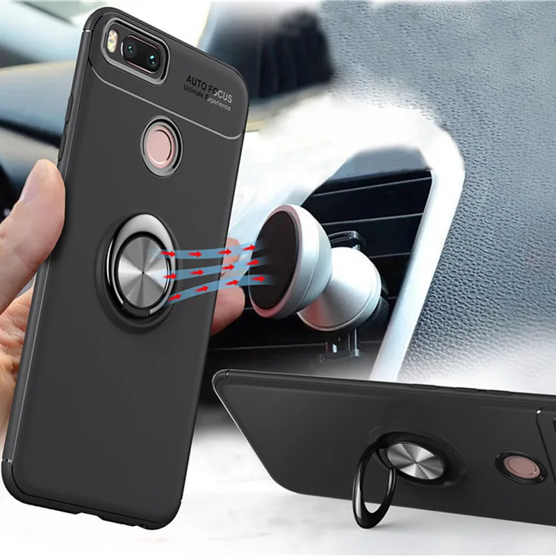 

Luxury High Quality Anti-knock Soft Silicone Back Cover Case For Xiaomi Mi A1 With Color Ring Bracket