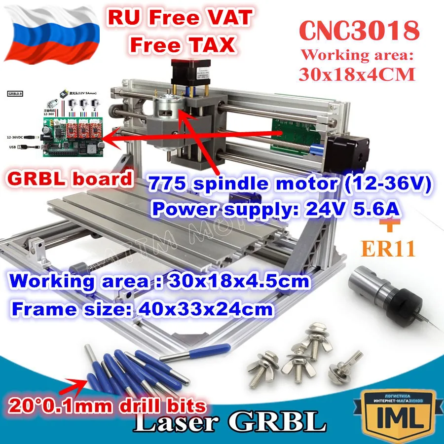

[Free RU Delivery] DIY 3018 GRBL Control 3 Axis CNC Machine +ER11 Collet CNC Milling Machine Wood Router Laser Engraving Kit