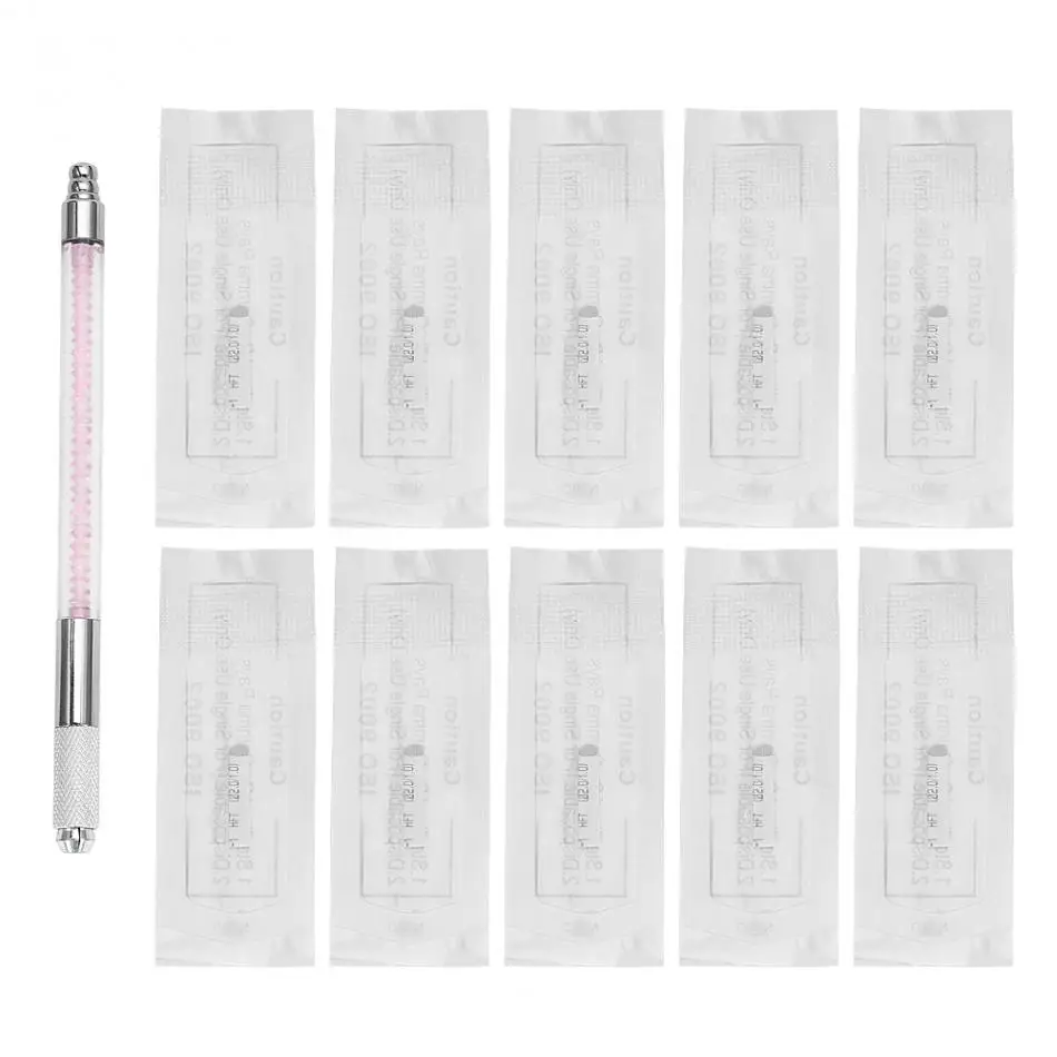 

Microblading Eyebrow Lip Tattoo Pen Permanent Makeup Practice Kit Manual Lip liner Pen with 10pcs 18U Needle Set Tattoo Supplies