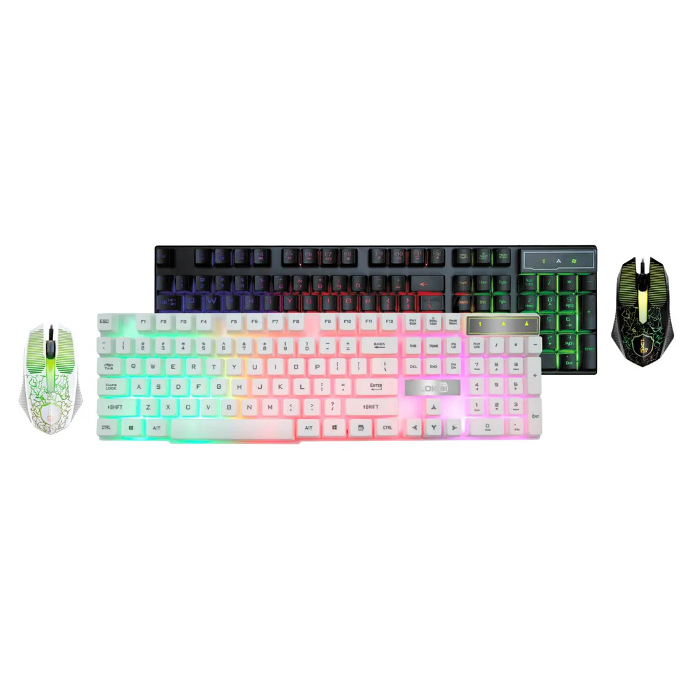 Клавиатура игровая белая цветная трещина светодиодный с подсветкой USB Проводная Радужная игровая клавиатура+ мышь#20